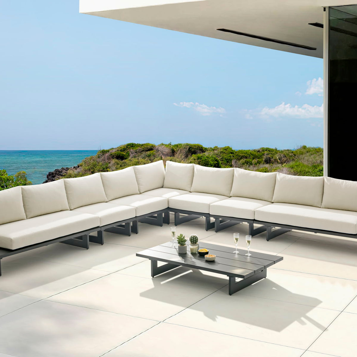 Maldives - 7 Piece Water Resistant Outdoor Patio Modular Sectional With Gray Base