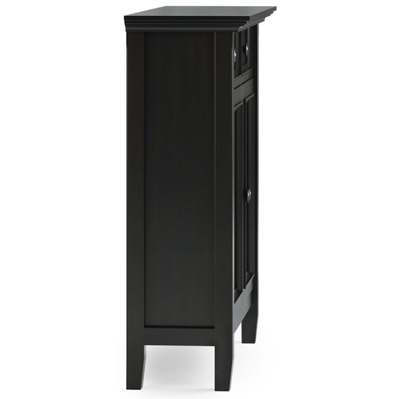 Amherst entryway cabinet shown from the side, with a paneled side and raised top