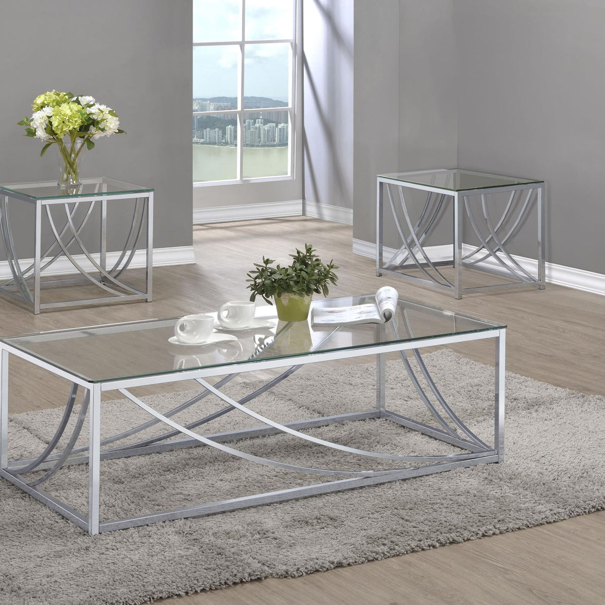 Lille 3-piece Glass Top Coffee And End Table Set Chrome