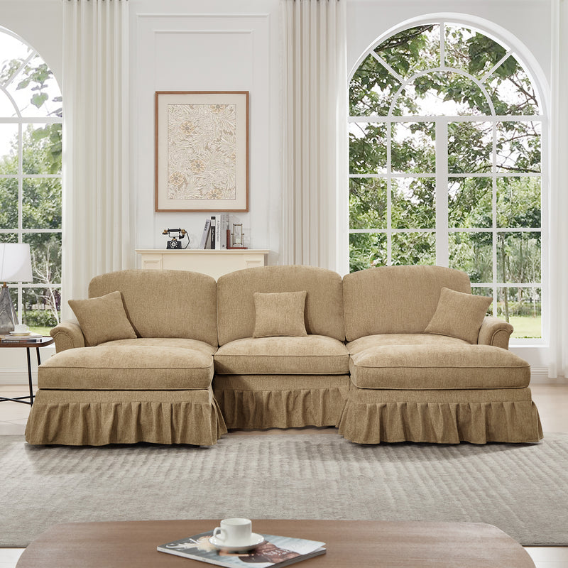 Modular U-Shaped Chenille Sectional Sofa - Light Coffee Chenille