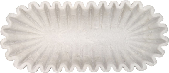 Decorative round bowl with radial ribbing, light gray textured surface.