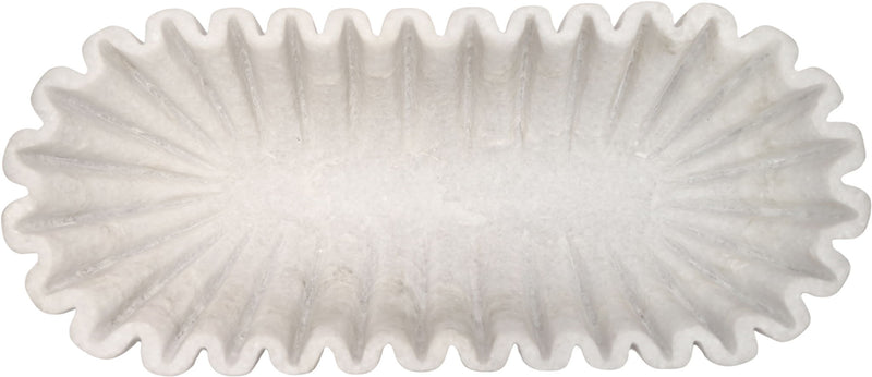 Decorative round bowl with radial ribbing, light gray textured surface.