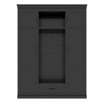 Hall Tree With Bench And 3 Hooks, Modern Entryway Storage Organizer Cabinet With 4 Doors, 1 Drawer And Adjustable Shelves