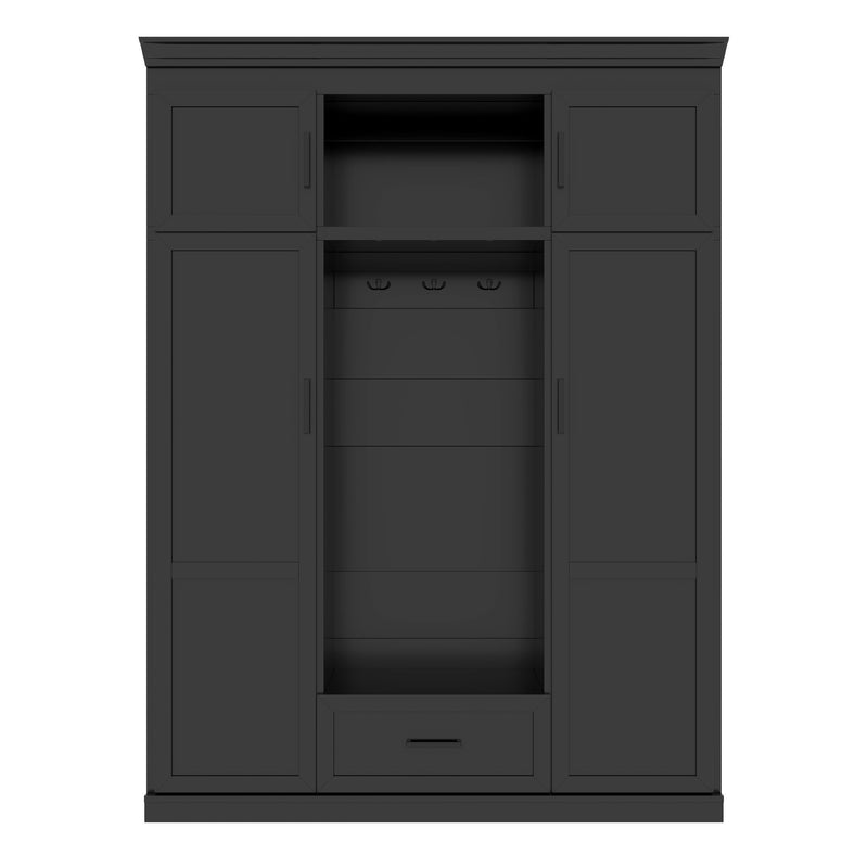 Hall Tree With Bench And 3 Hooks, Modern Entryway Storage Organizer Cabinet With 4 Doors, 1 Drawer And Adjustable Shelves