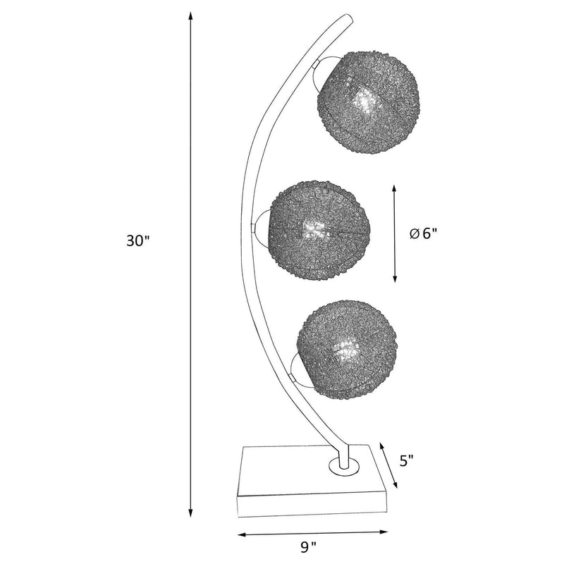 Table lamp dimensions: 30 in height, 9 in base, 6 in globe diameter