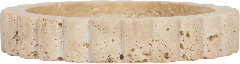 Beige travertine serving tray side profile with speckled finish