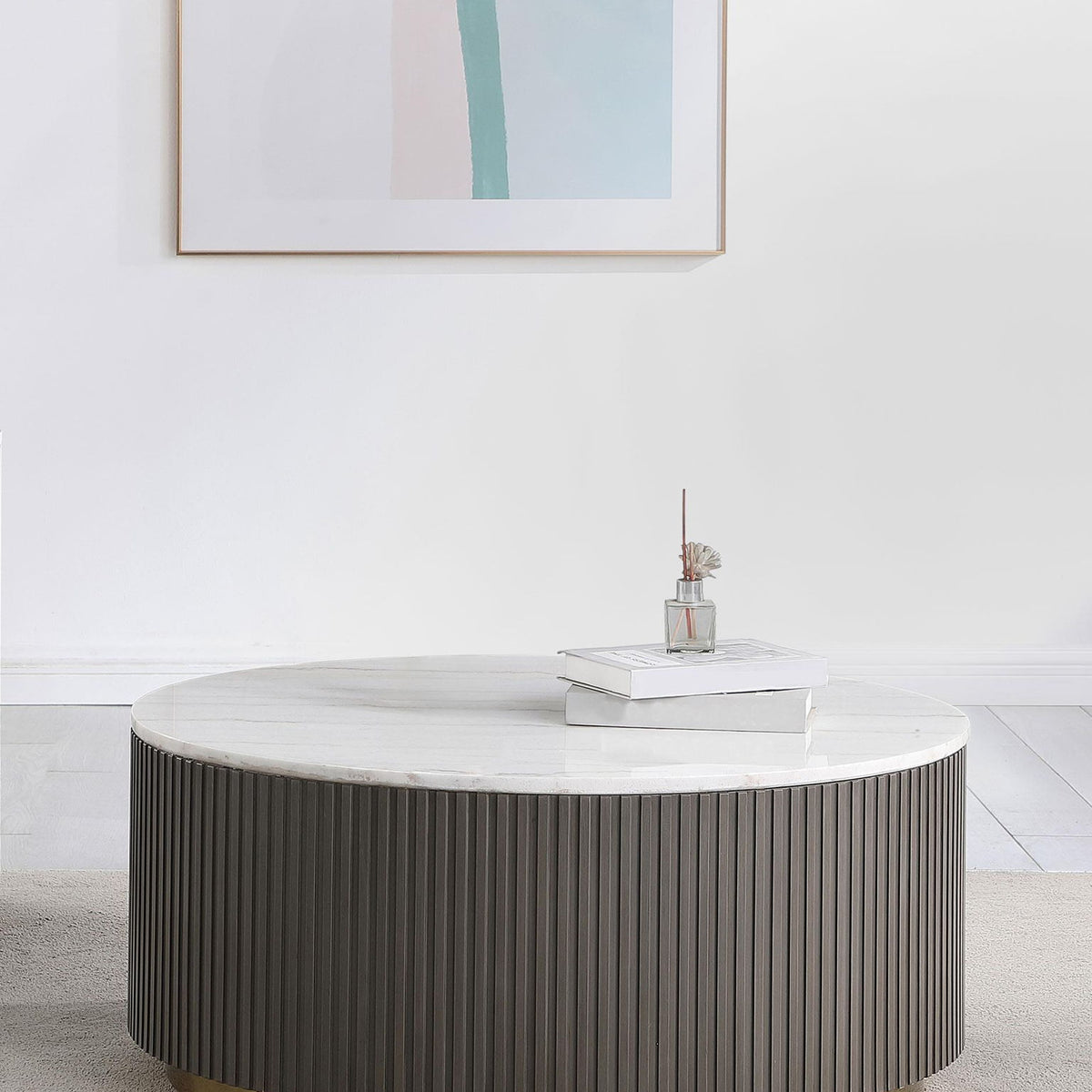 Jason Round Marble Top Coffee Table White and Charcoal