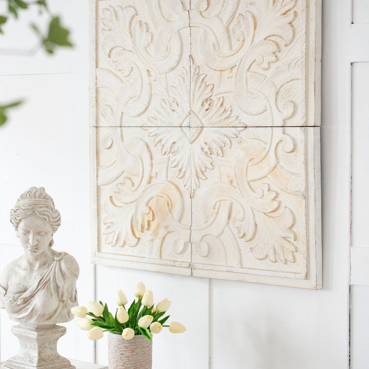 Distressed Wooden Square Wall Panels (Set of 4) - White