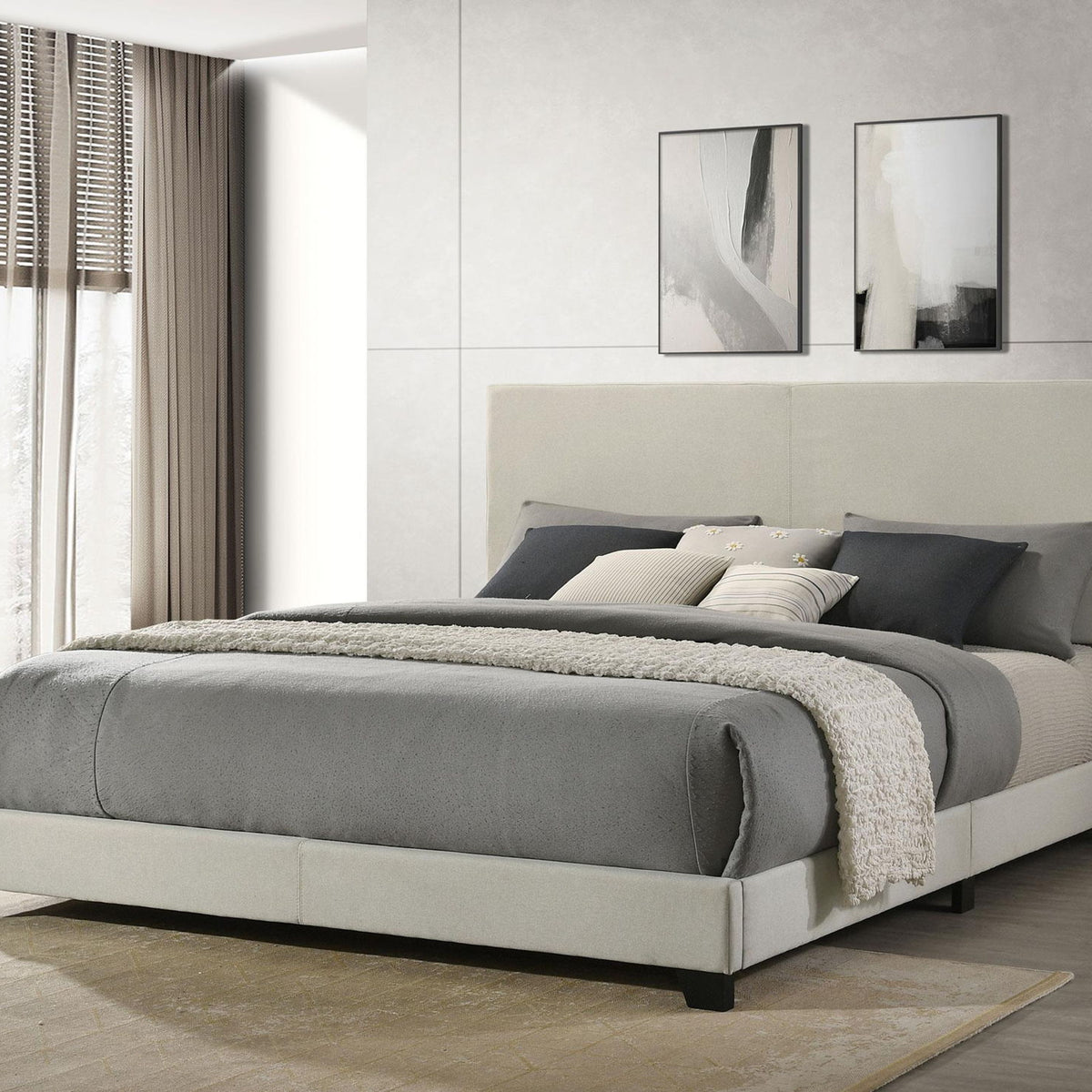Dorian Fabric Upholstered Eastern King Panel Bed Cream