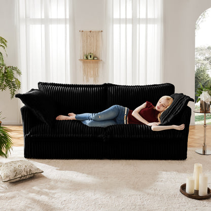 2-Seater Slipcovered Corduroy Sofa - Black Corduroy