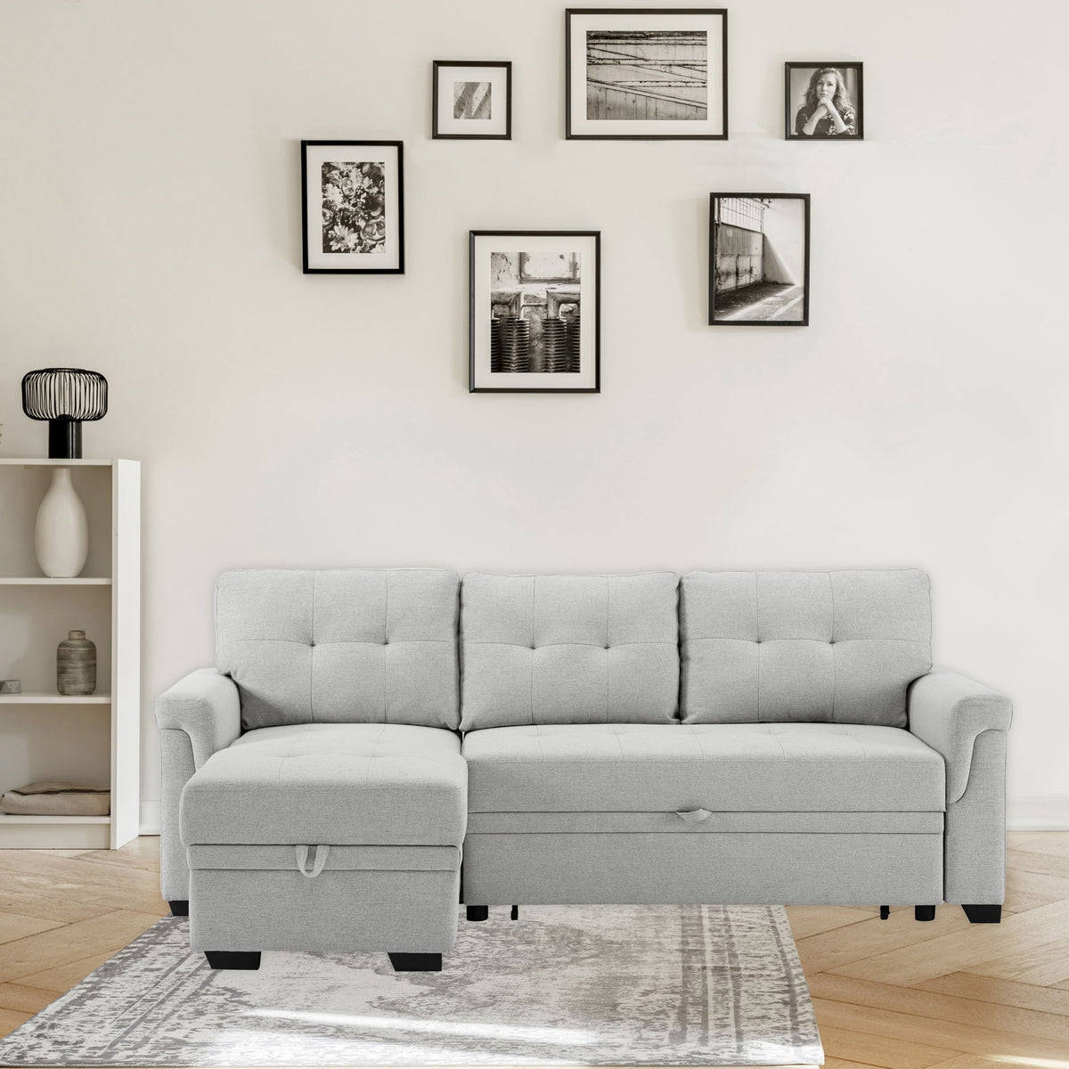 Sierra - Linen Reversible Sleeper Sectional Sofa With Storage Chaise