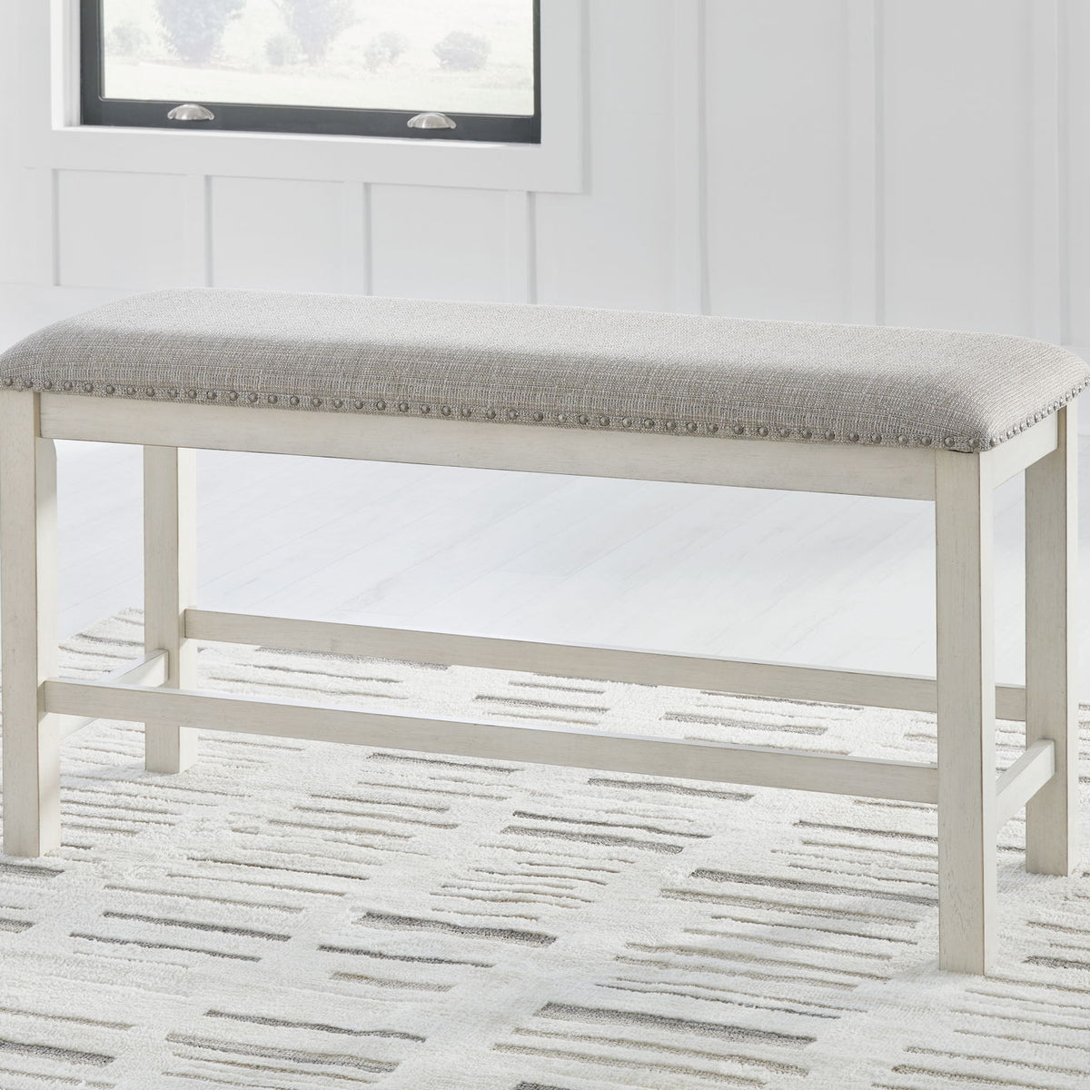 Robbinsdale - Dbl Counter Height Upholstered Dining Bench - Antique White