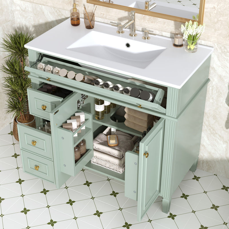 Bathroom Vanity With Sink, 3 Drawers & 2 Soft-Close Doors