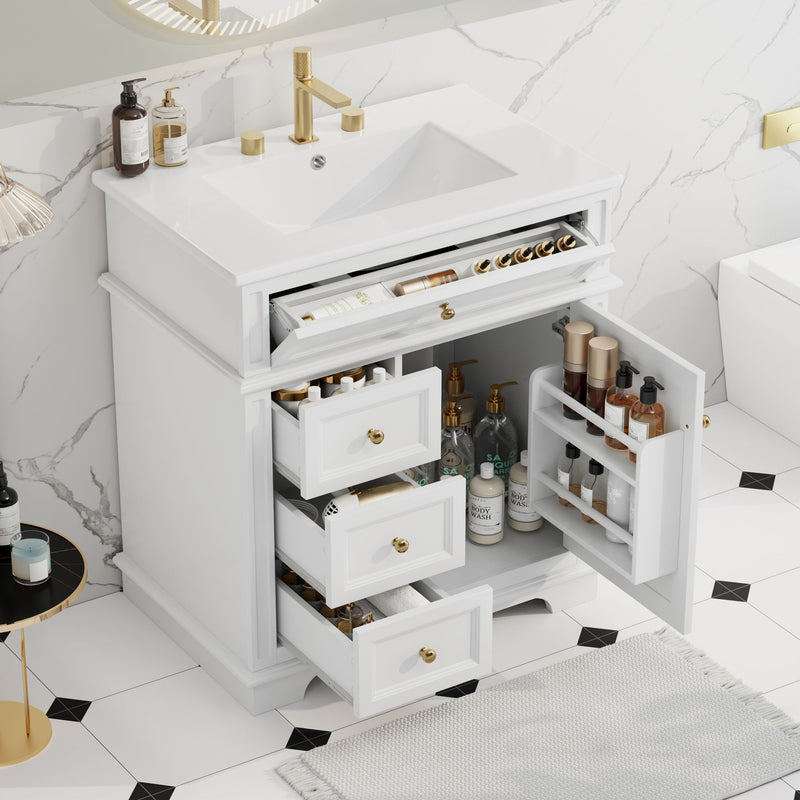 Freestanding Bathroom Vanity With Sink, Soft Closing Door, Tip Out Drawer