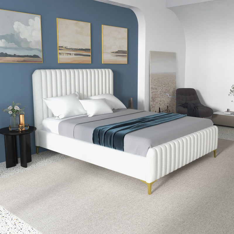Valery - Queen Size Platform Bed - Cream