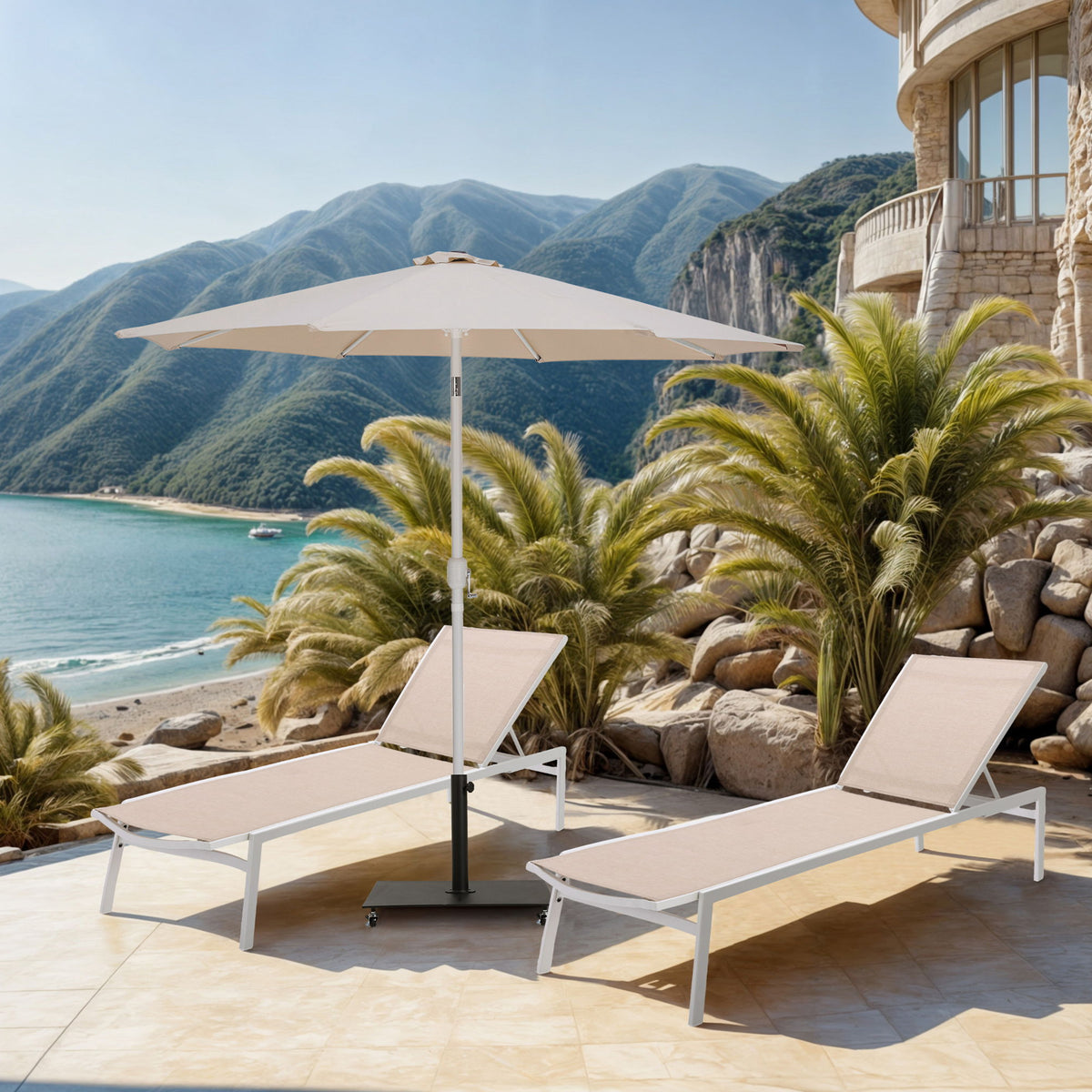 Fiji - Aluminum Patio Umbrella With Square Black And White Base