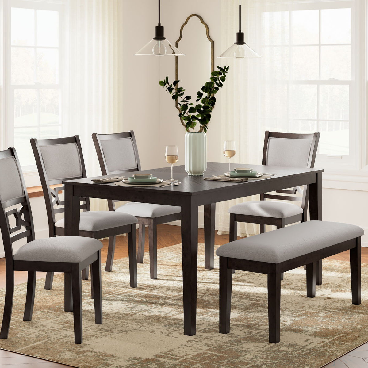 Langwest - Dining Room Table Set (Set of 6) - Brown