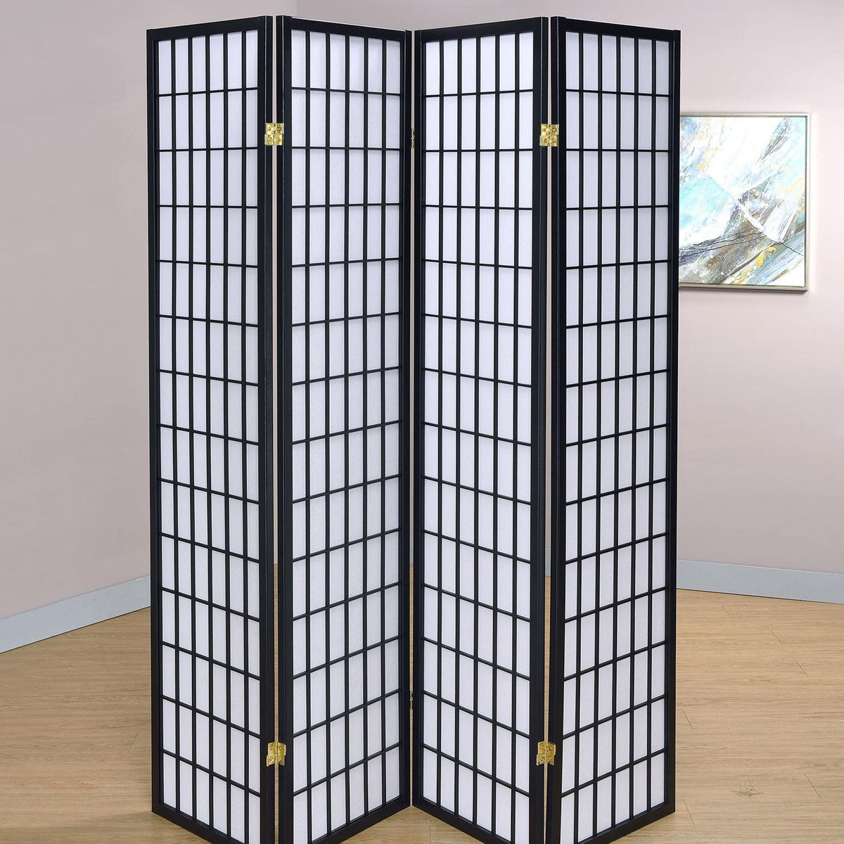 Roberto 4-Panel Room Divider Folding Shoji Screen Black