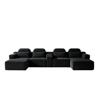 U-Shaped Sectional Sofa With Chaise Lounge And Cup Holders
