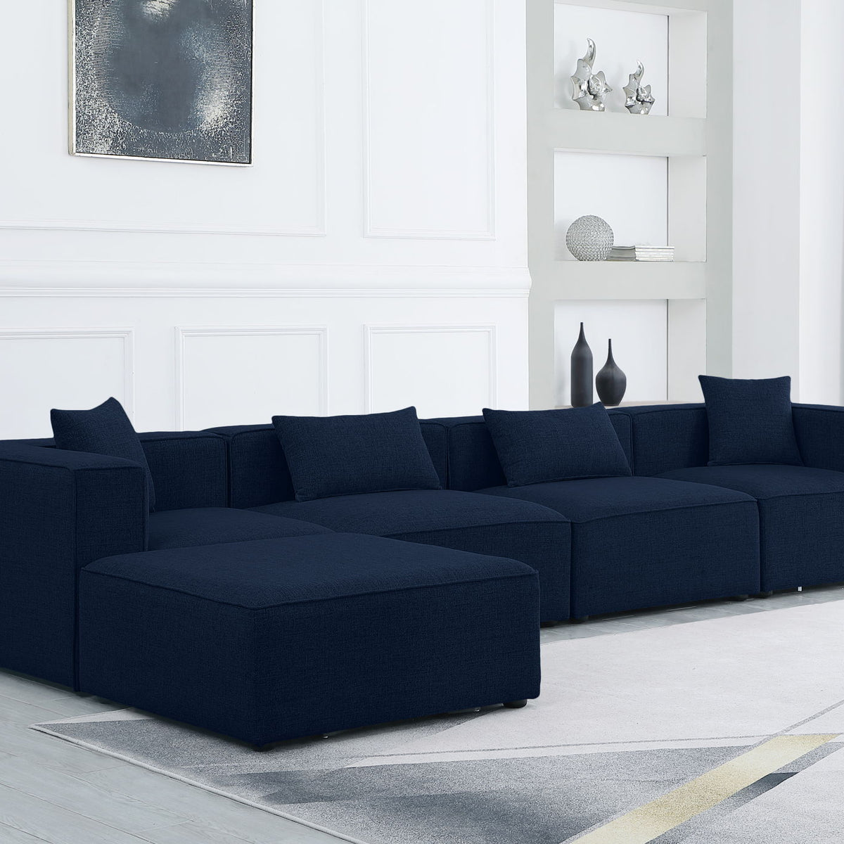 Cube - Linen 5 Piece Modular Sectional With Chaise