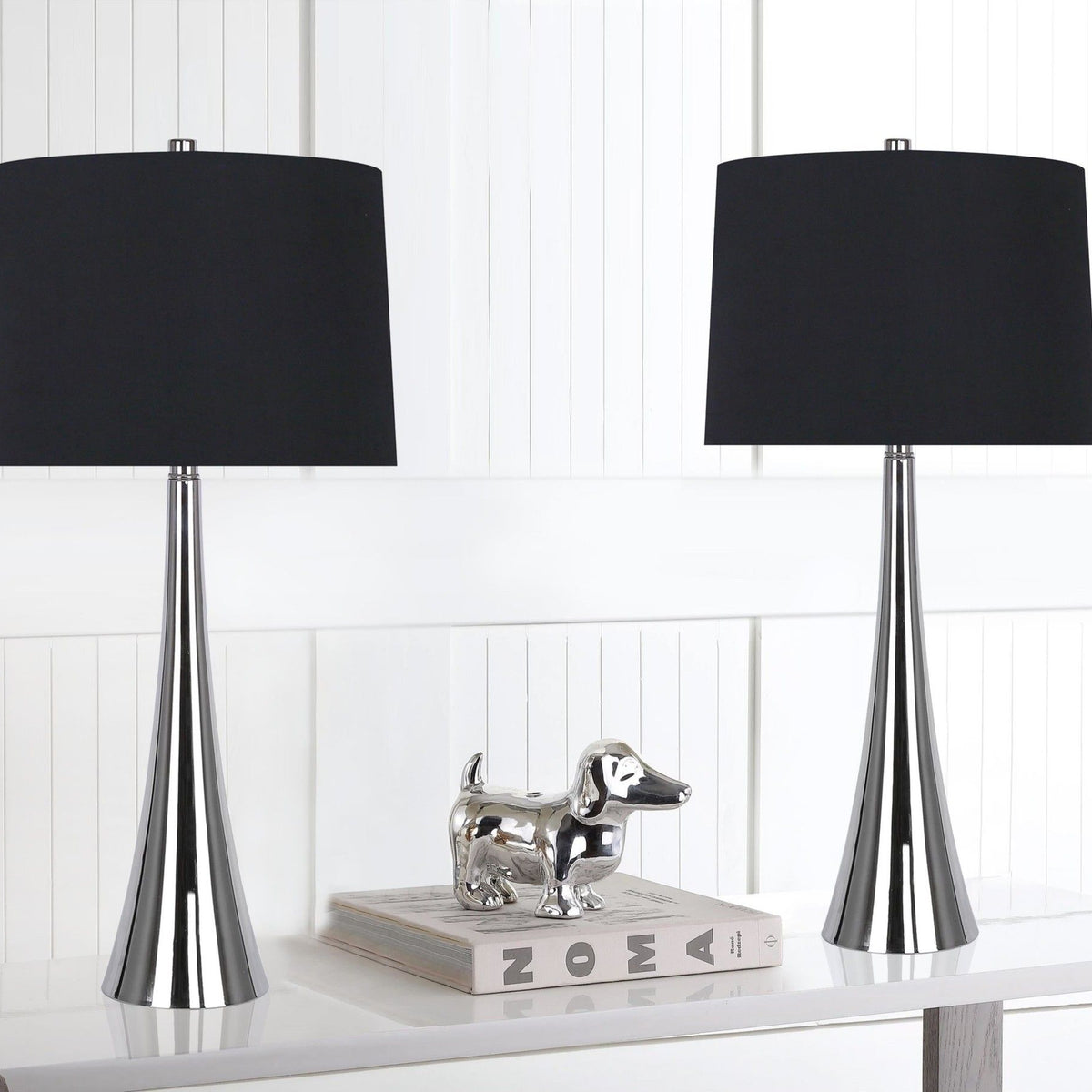 Diana - Contemporary Table Lamp (Set of 2) - Polished Nickel / Black Satin