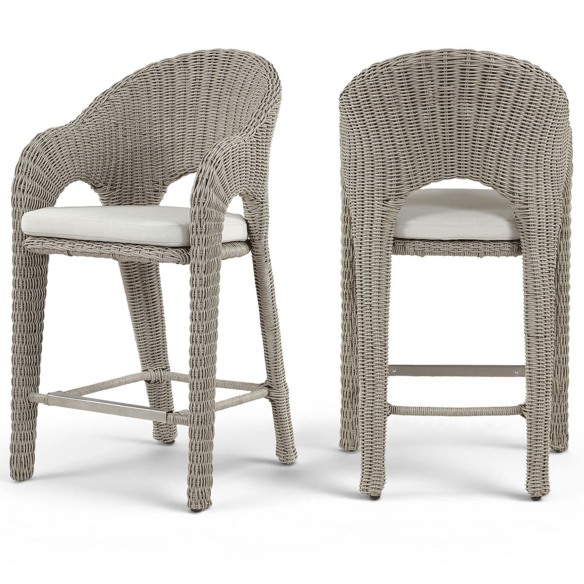 Seacrest - Olefin Water Resistant Fabric And Wicker Outdoor Patio Bar Stool