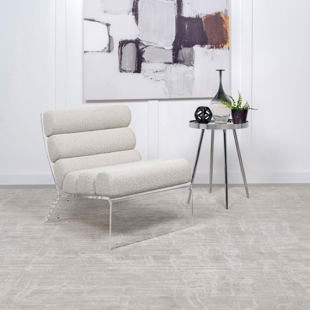 Serreta Boucle Upholstered Armless Acrylic Chair Ivory