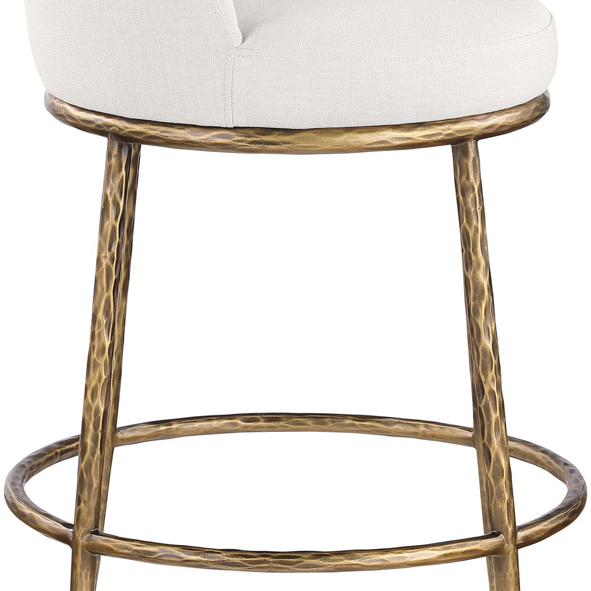 Ferro - Linen Textured Performance Fabric Upholstered Counter Stool - Cream / Brushed Gold