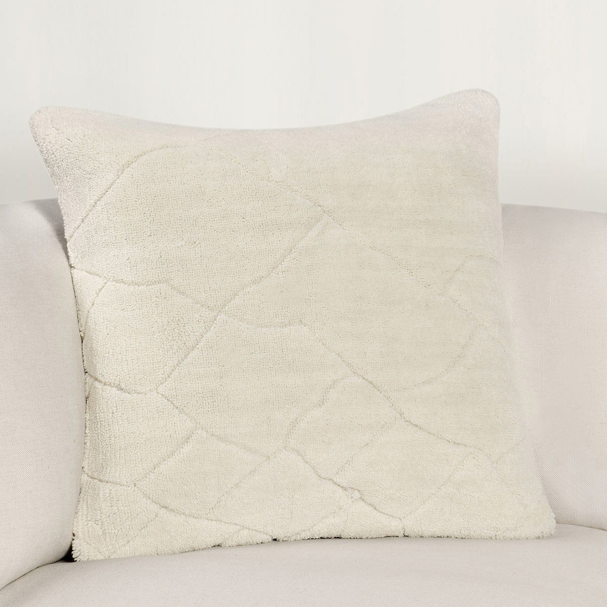 Ivory 22 x 22 RN pillow with diamond-quilt embroidery on square front panel
