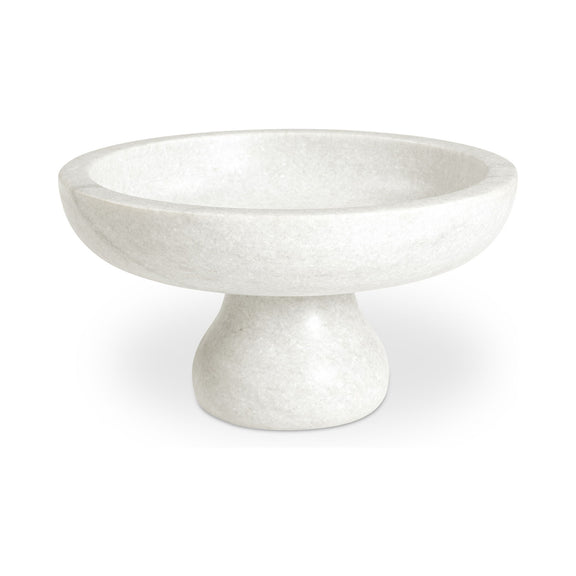 White speckled pedestal bowl, wide shallow basin on flared round base