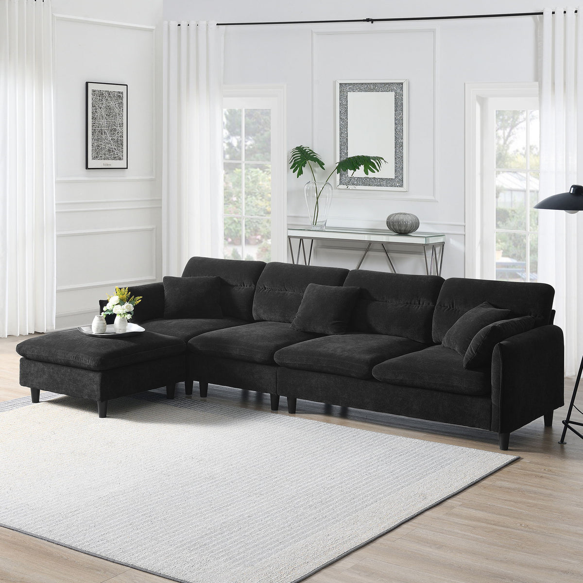 Modern Convertible Sectional Sofa L Shaped Reversible Couch Set With Free Pillows 5 Seat Cloud With Ottoman