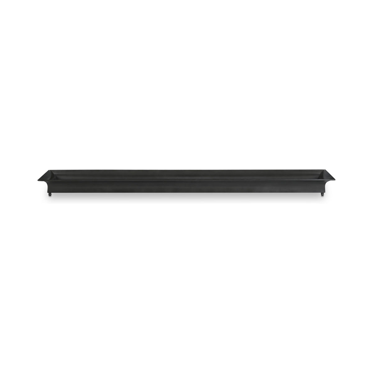 Gray rectangular tray with low raised sides and flat lip