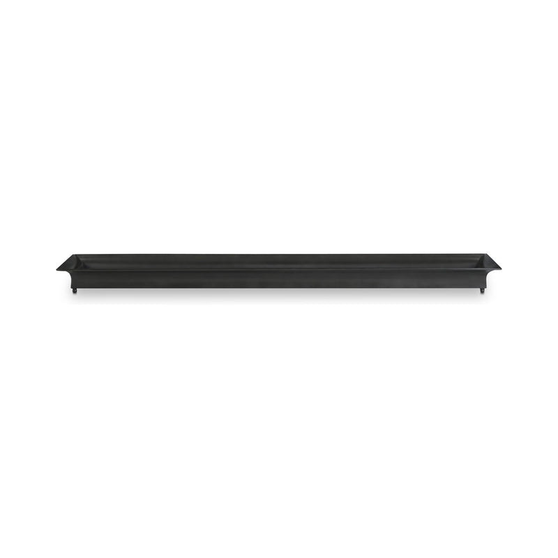 Gray rectangular tray with low raised sides and flat lip