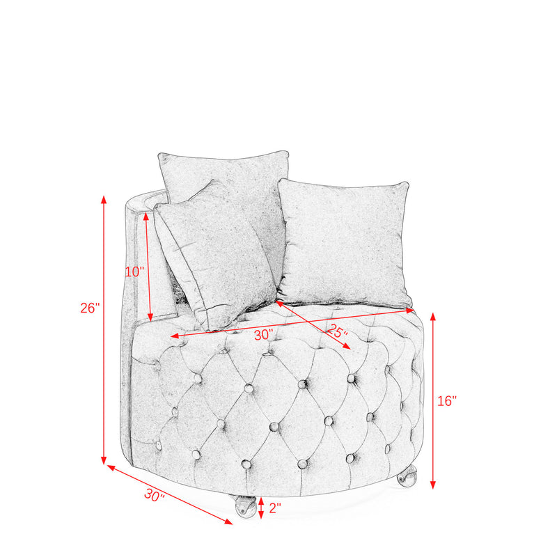 Modern Upholstered Swivel Chair With Button Tufted Design And Movable Wheels