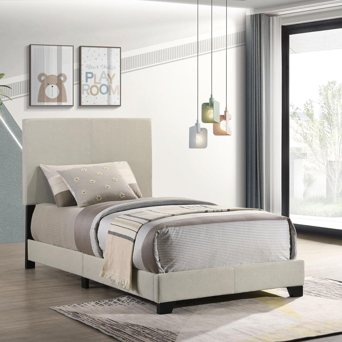 Dorian Fabric Upholstered Twin Panel Bed Cream