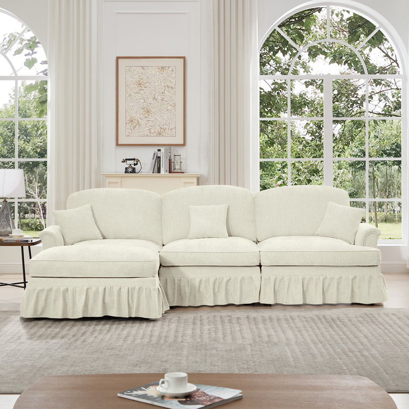 3-Seater Modular L-Shaped Chenille Sectional Sofa - Beige Chenille
