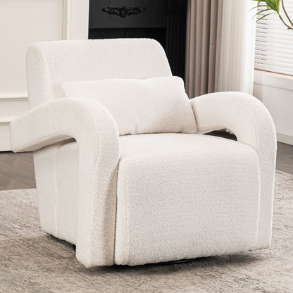 Cozy Teddy Fabric Armchair, Modern Sturdy Lounge Chair With Curved Arms And Thick Cushioning For Plush Comfort