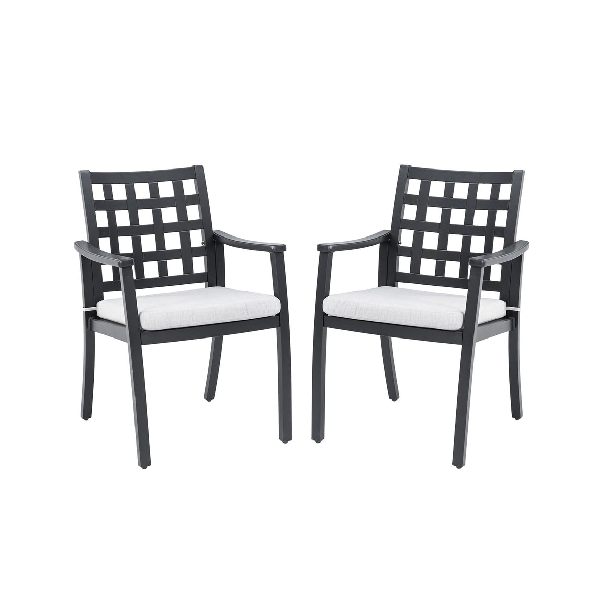 Modern Classic Cast Outdoor Patio Dining Chairs, Ergonomic Lattice Backrest Design, Sunbrella Cushion, Weather Resistant And Durable (Set of 2) - Ember Black
