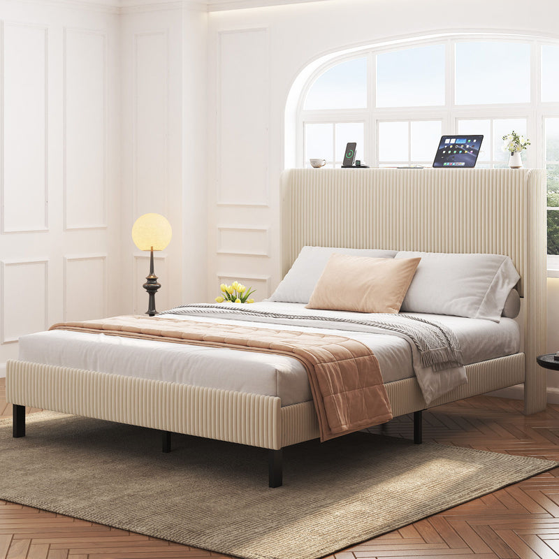 Platform Bed With Metal Frame And Charging Station