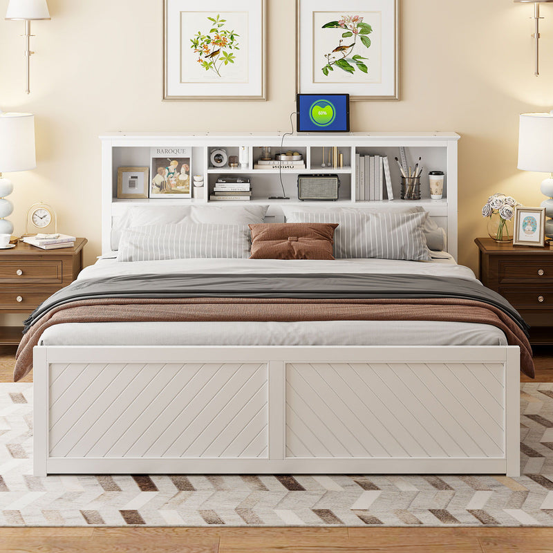 Platform Bed With Multi Storage Headboard, USB And Drawers