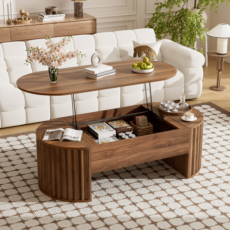 Lift-Top Coffee Table with Hidden Storage LED Brown 47.2-inch