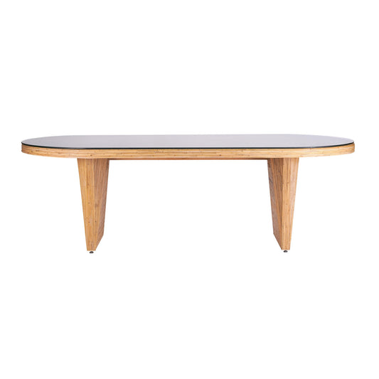 Caren - Rattan and Glass Oval Dining Table - Natural