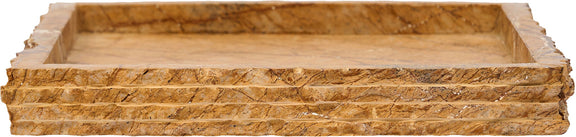 Genuine marble tray with rectangular rim, warm brown stone with light striations.