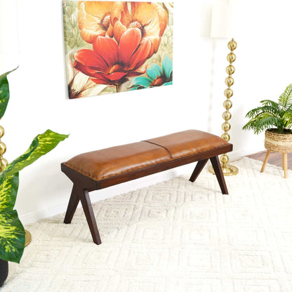 Chad - Mid-Century Modern Leather Bench - Brown / Tan