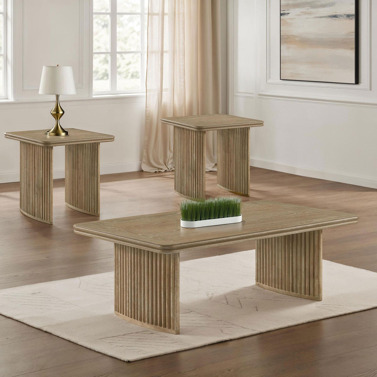 Adina 3-piece Wood Coffee Table Set Distressed Light Brown