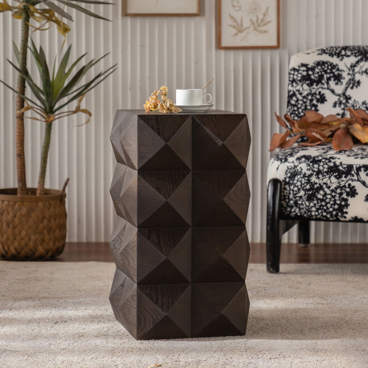 Side Table With 3D Embossed Pattern Design