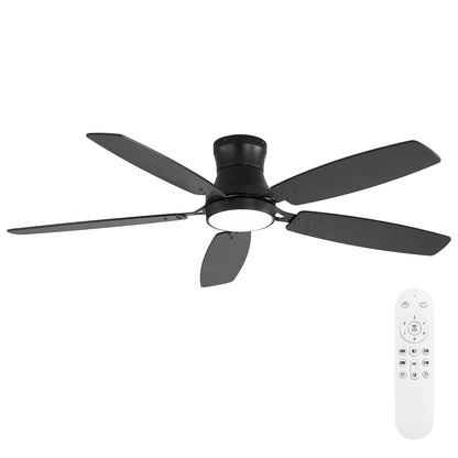 52" Flush Mount Ceiling Fan With Light, DC Motor, Remote Control, Dual Color
