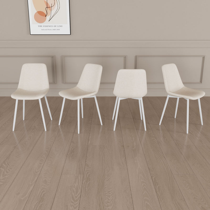Modern Kitchen Dining Chairs (Set of 4) With Linen Padding And Sturdy Metal Legs - Beige