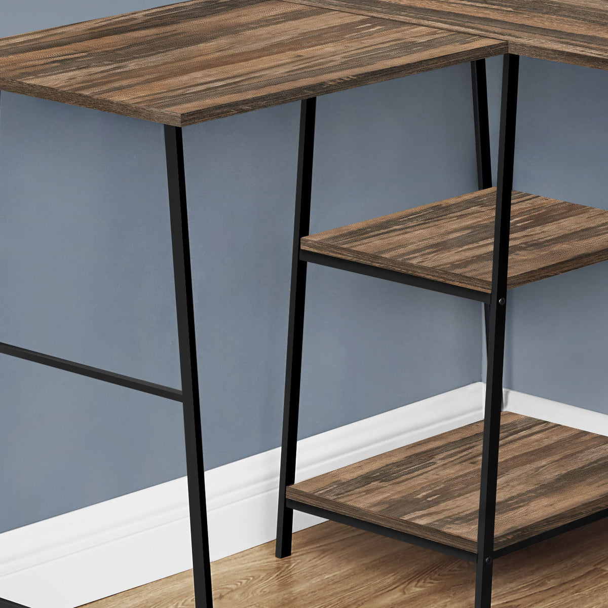 Computer Desk, Home Office, Corner, Storage Shelves, L-Shape, Work, Laptop, Contemporary, Modern - Brown