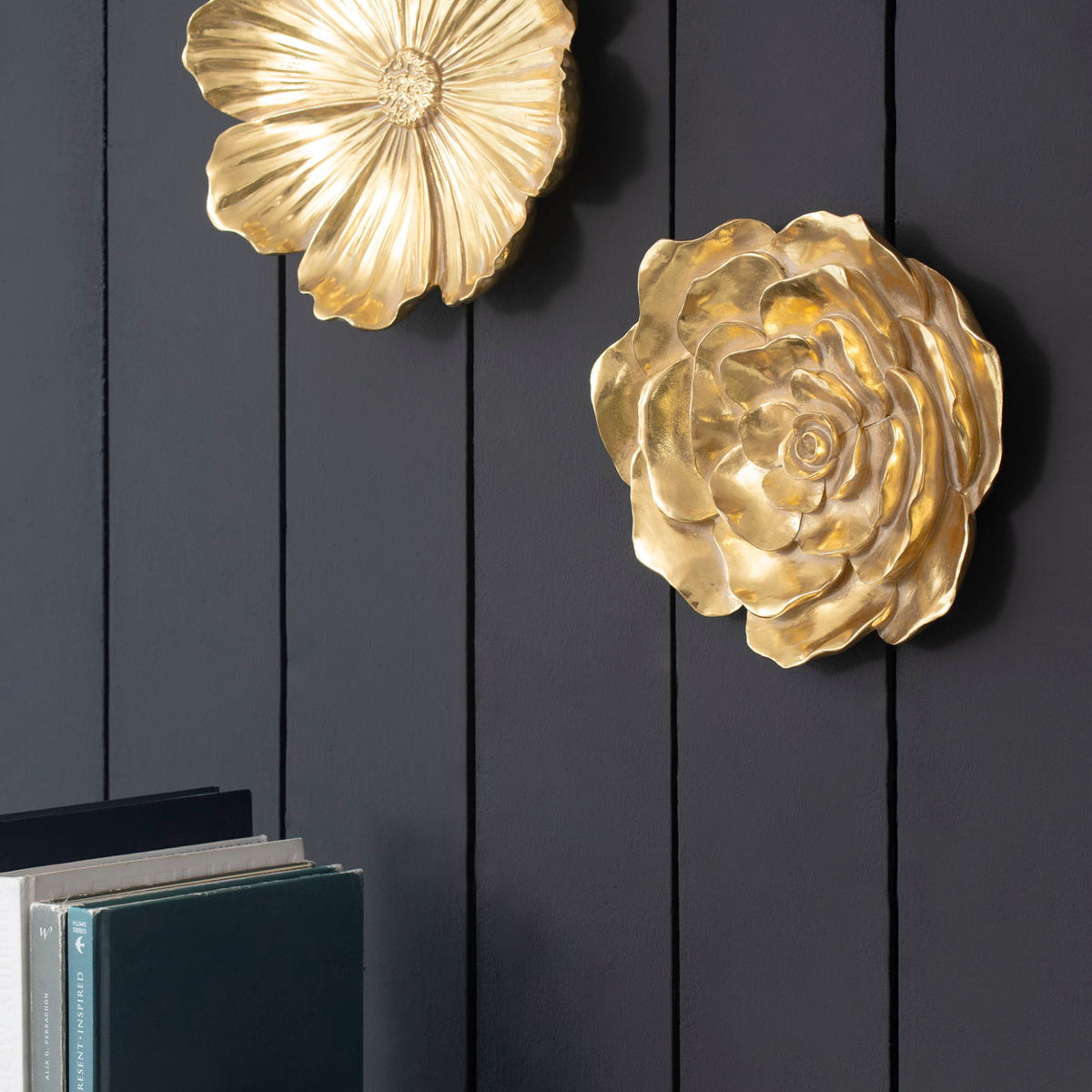 Rose Hanging Resin Wall Accents (Set of 2) - Gold